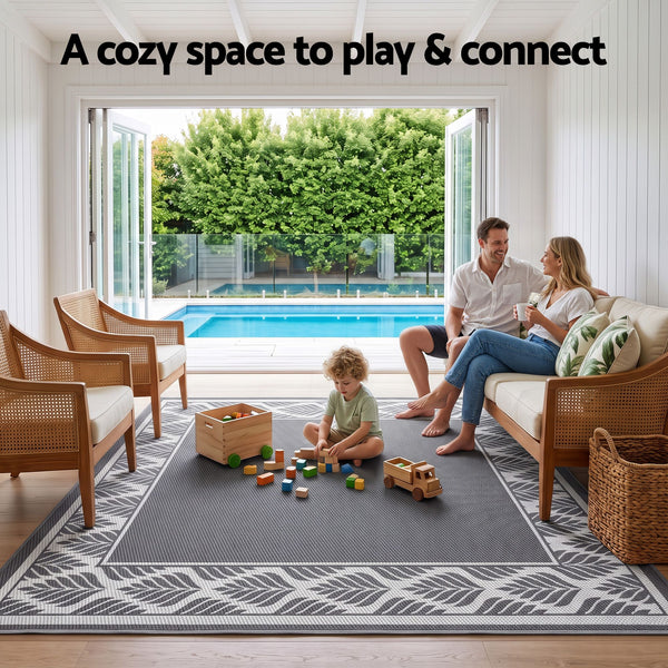 Gardeon Outdoor Rugs 274x366cm Large Carpet Reversible PP Dual-Sided Area Mat Patio Rug Grey Awezingly