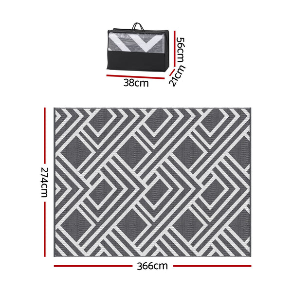 Gardeon Outdoor Rugs 274x366cm Reversible PP Dual-Sided Area Mat Large Carpet Patio Rug Grey Awezingly