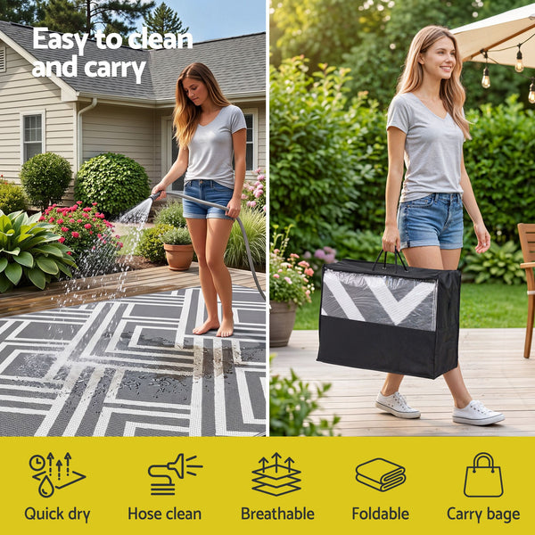 Gardeon Outdoor Rugs 274x366cm Reversible PP Dual-Sided Area Mat Large Carpet Patio Rug Grey Awezingly