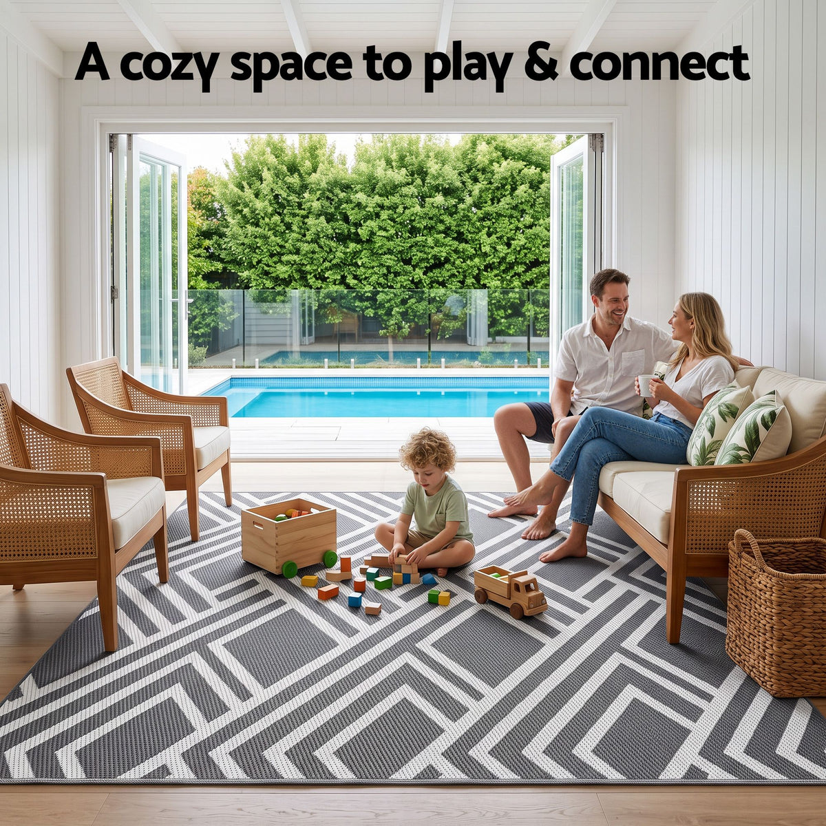 Gardeon Outdoor Rugs 274x366cm Reversible PP Dual-Sided Area Mat Large Carpet Patio Rug Grey Awezingly