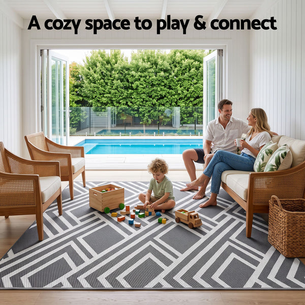 Gardeon Outdoor Rugs 274x366cm Reversible PP Dual-Sided Area Mat Large Carpet Patio Rug Grey Awezingly
