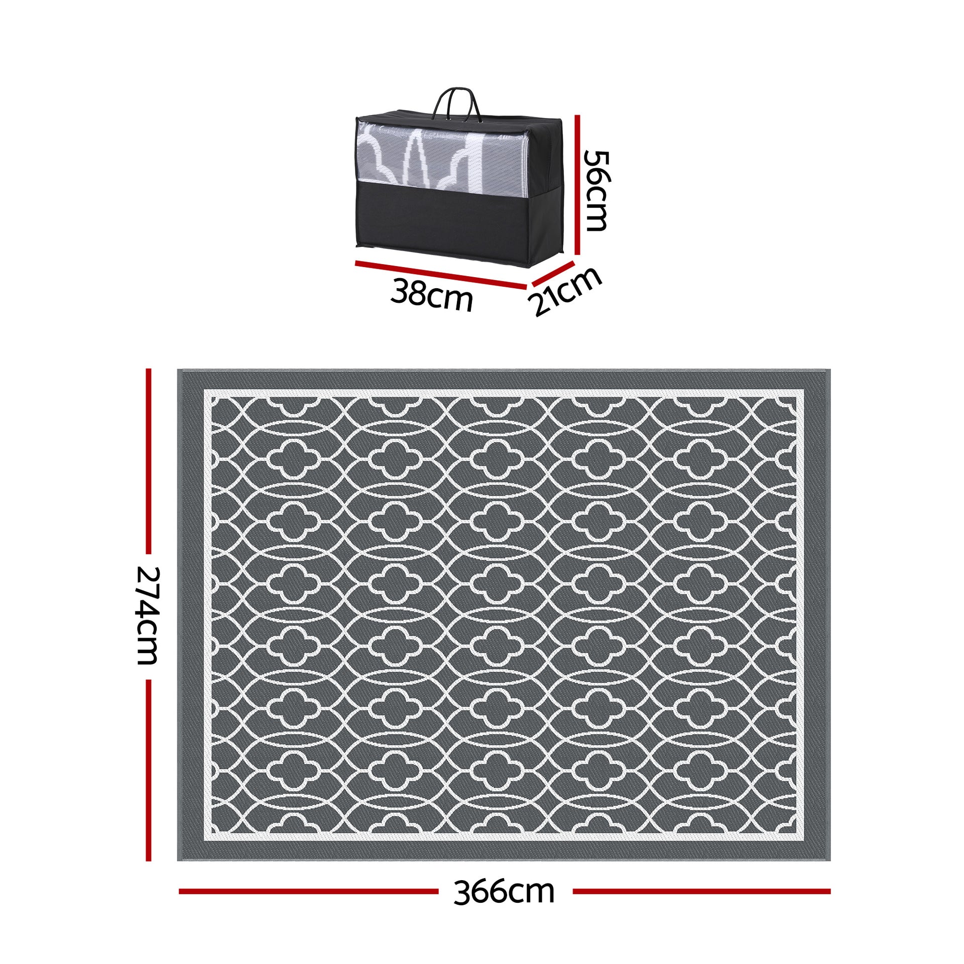 Gardeon Outdoor Rugs 274x366cm Large Carpet Reversible Area Mat PP Dual-Sided Patio Rug Awezingly