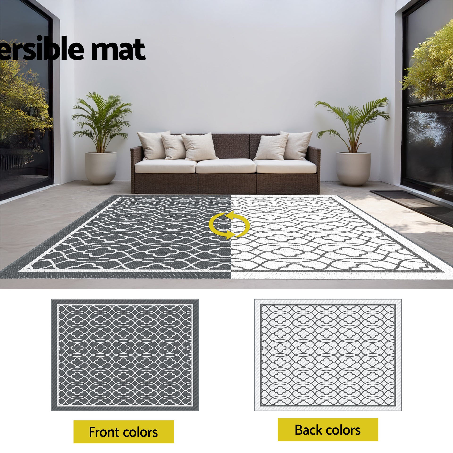 Gardeon Outdoor Rugs 274x366cm Large Carpet Reversible Area Mat PP Dual-Sided Patio Rug Awezingly