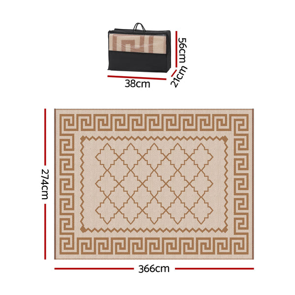 Gardeon Outdoor Rugs 274x366cm Large Carpet Reversible PP Dual-Sided Area Mat Patio Rug Khaki Awezingly