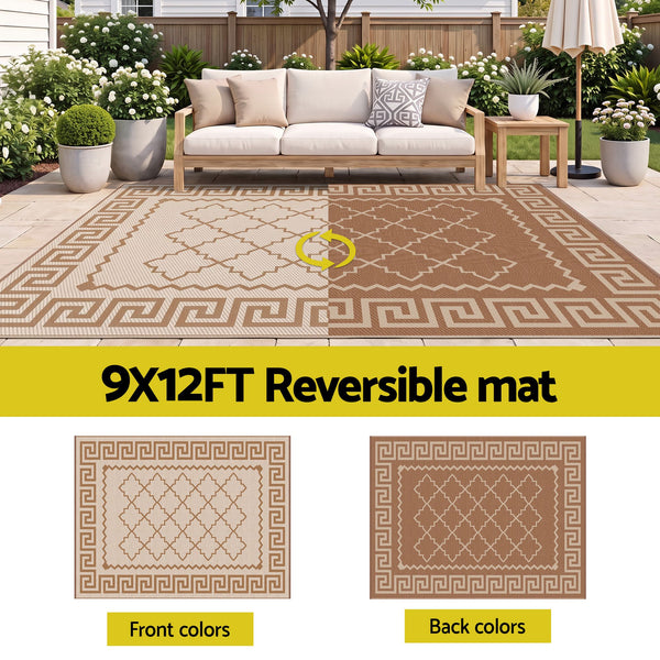 Gardeon Outdoor Rugs 274x366cm Large Carpet Reversible PP Dual-Sided Area Mat Patio Rug Khaki Awezingly