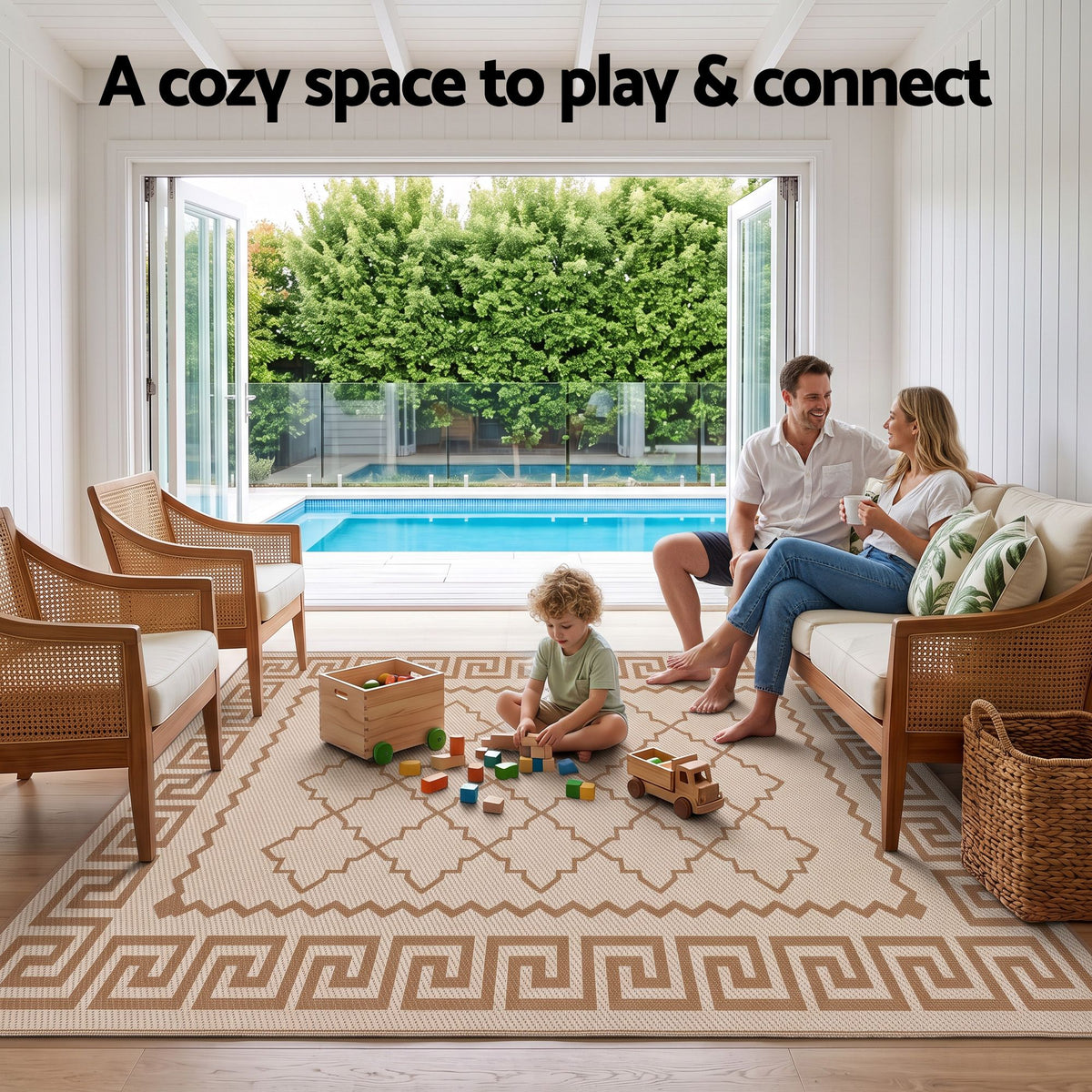 Gardeon Outdoor Rugs 274x366cm Large Carpet Reversible PP Dual-Sided Area Mat Patio Rug Khaki Awezingly