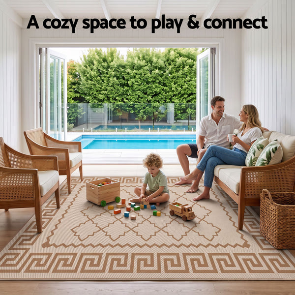 Gardeon Outdoor Rugs 274x366cm Large Carpet Reversible PP Dual-Sided Area Mat Patio Rug Khaki Awezingly