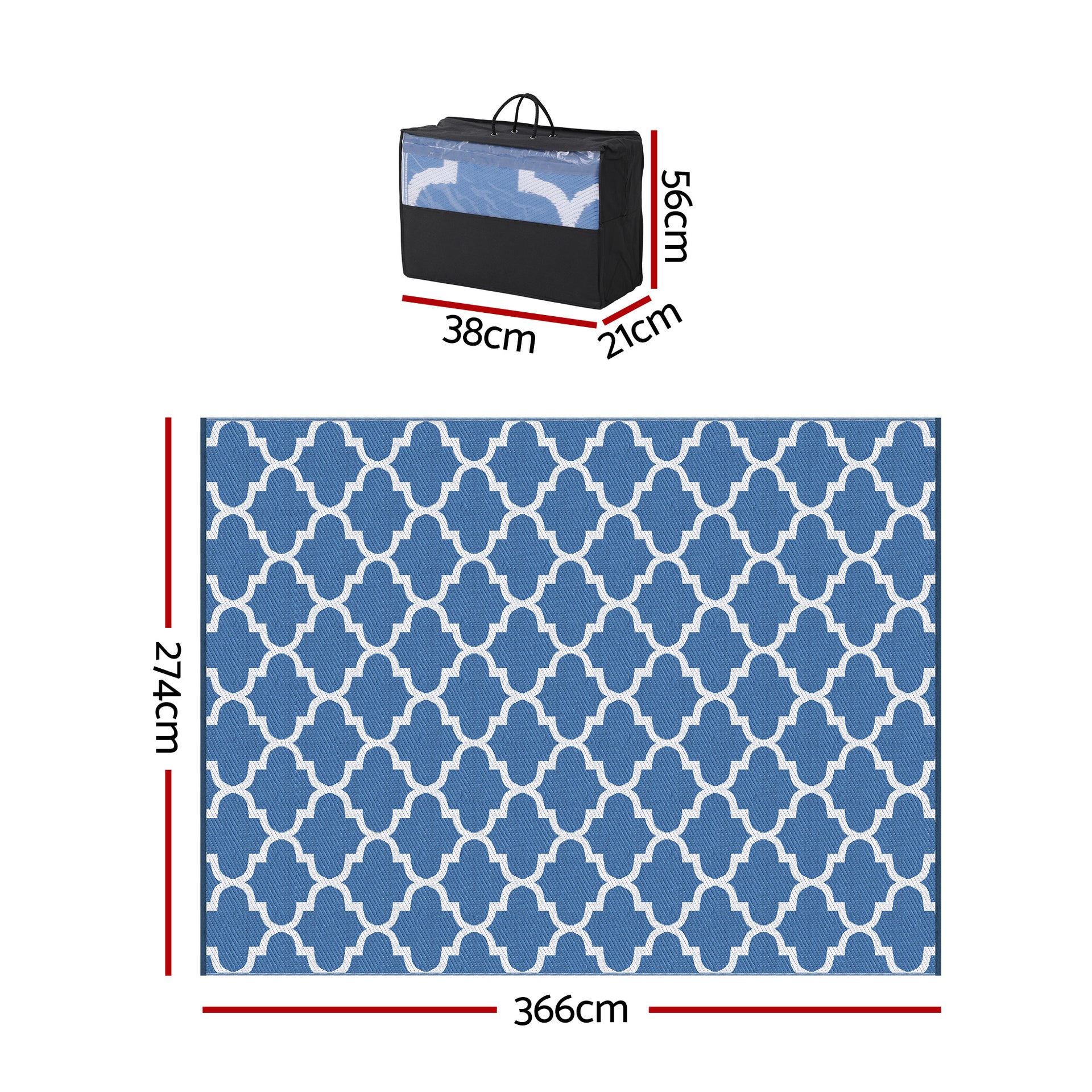 Gardeon Outdoor Rugs 274x366cm Large Carpet Reversible Area Mat PP Dual-Sided Patio Rug Blue Awezingly