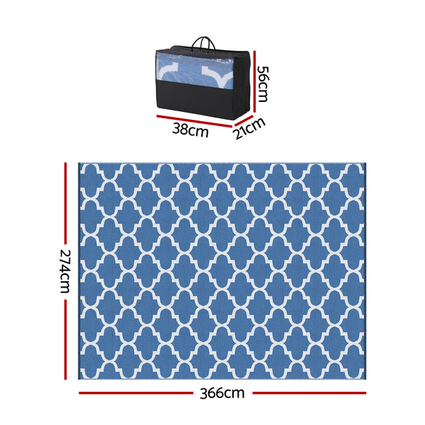 Gardeon Outdoor Rugs 274x366cm Large Carpet Reversible Area Mat PP Dual-Sided Patio Rug Blue Awezingly