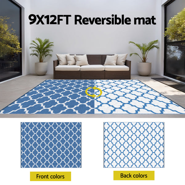 Gardeon Outdoor Rugs 274x366cm Large Carpet Reversible Area Mat PP Dual-Sided Patio Rug Blue Awezingly