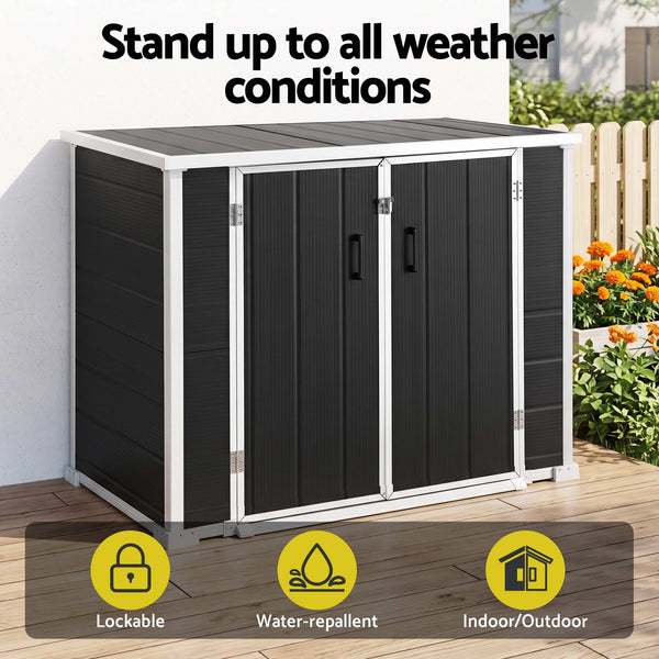 Gardeon 1070L Outdoor Storage Box Garden Shed Lockable Cabinet Tool Organizer Dark Grey Awezingly