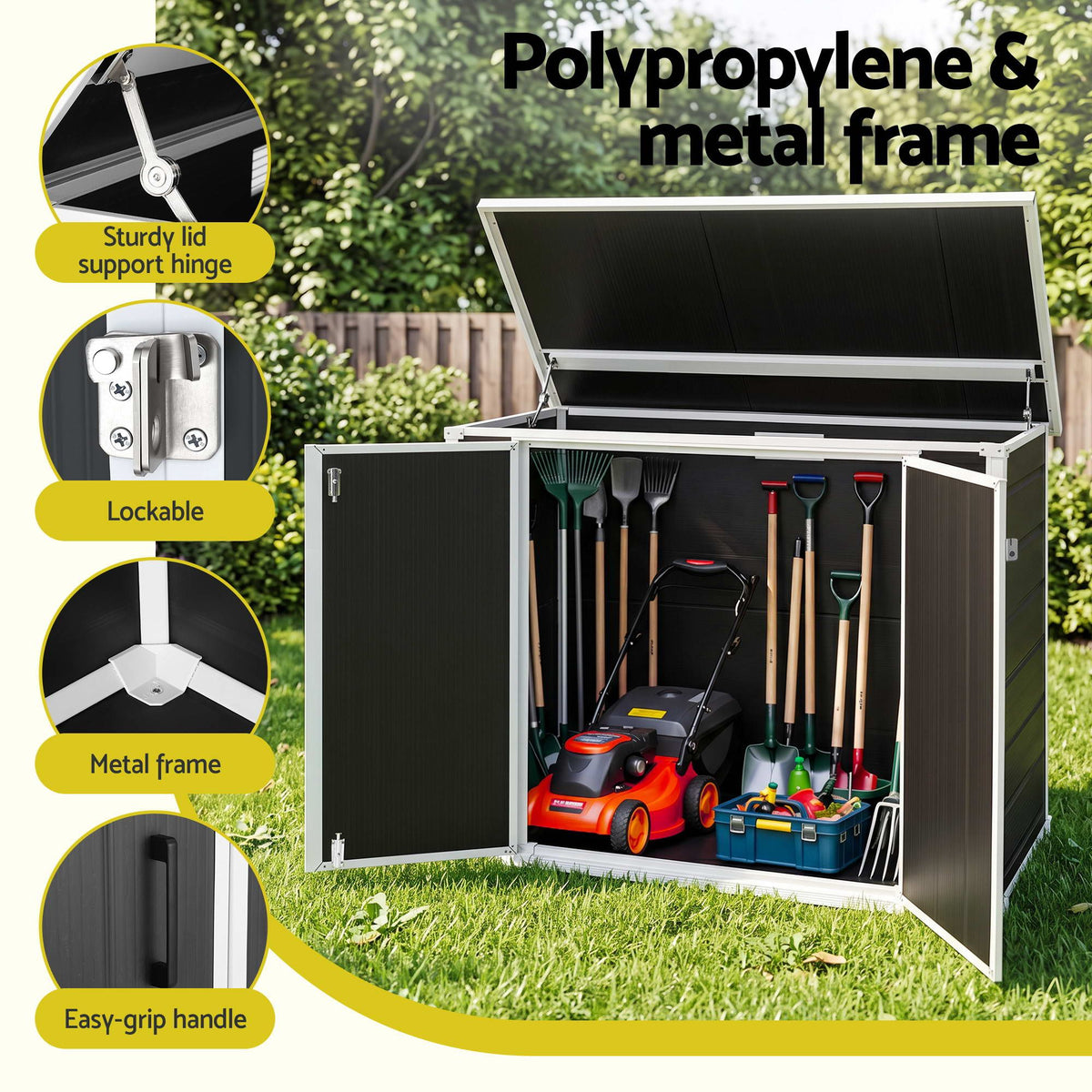 Gardeon 1070L Outdoor Storage Box Garden Shed Lockable Cabinet Tool Organizer Dark Grey Awezingly