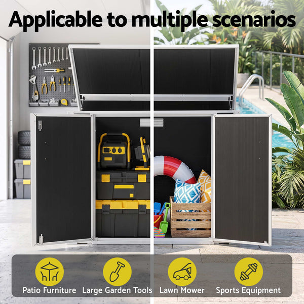 Gardeon 1070L Outdoor Storage Box Garden Shed Lockable Cabinet Tool Organizer Dark Grey Awezingly