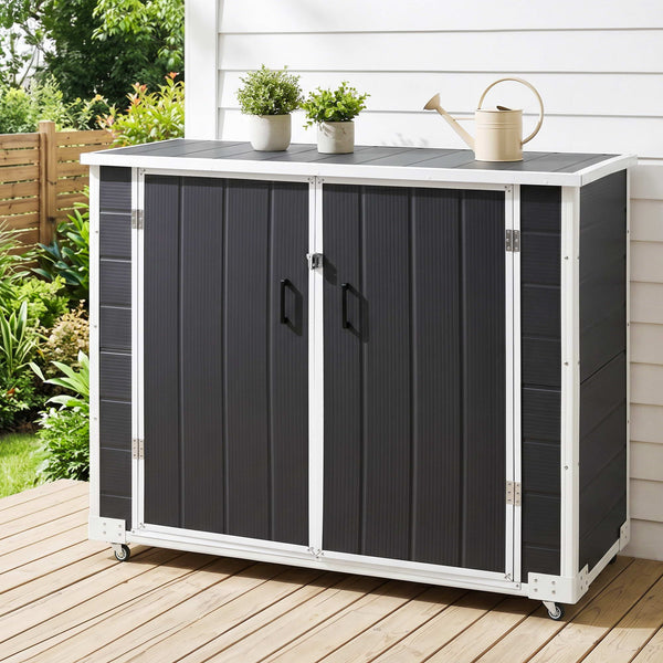 Gardeon Outdoor Storage Box 1164L Garden Shed 5 Wheels Lockable Cabinet Tool Organizer Dark Grey Awezingly
