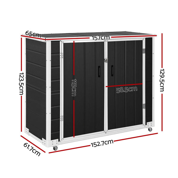 Gardeon Outdoor Storage Box 1164L Garden Shed 5 Wheels Lockable Cabinet Tool Organizer Dark Grey Awezingly