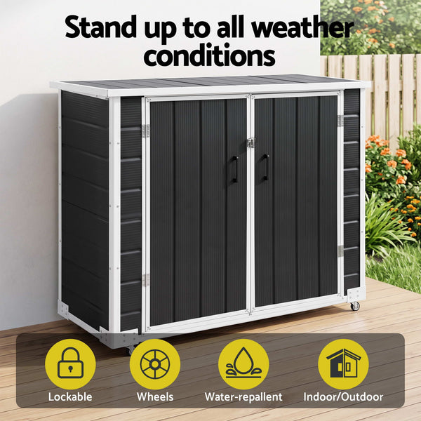 Gardeon Outdoor Storage Box 1164L Garden Shed 5 Wheels Lockable Cabinet Tool Organizer Dark Grey Awezingly