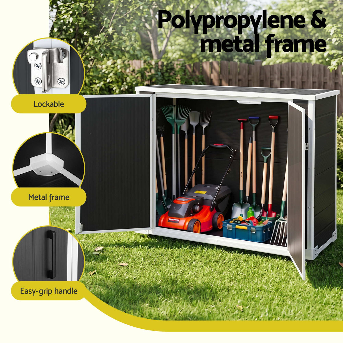 Gardeon Outdoor Storage Box 1164L Garden Shed 5 Wheels Lockable Cabinet Tool Organizer Dark Grey Awezingly
