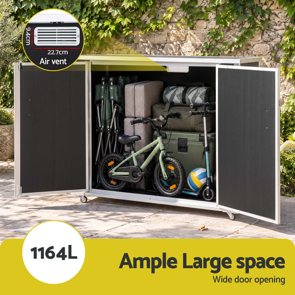 Gardeon Outdoor Storage Box 1164L Garden Shed 5 Wheels Lockable Cabinet Tool Organizer Dark Grey Awezingly