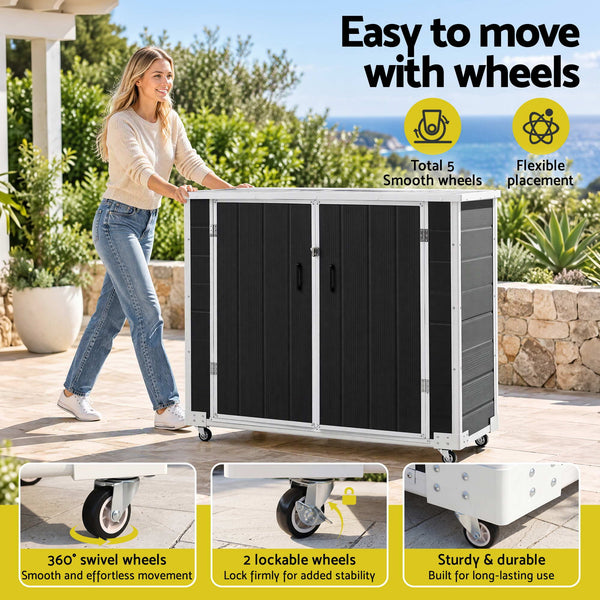 Gardeon Outdoor Storage Box 1164L Garden Shed 5 Wheels Lockable Cabinet Tool Organizer Dark Grey Awezingly
