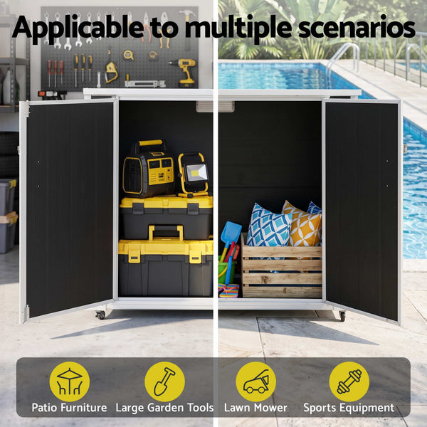 Gardeon Outdoor Storage Box 1164L Garden Shed 5 Wheels Lockable Cabinet Tool Organizer Dark Grey Awezingly