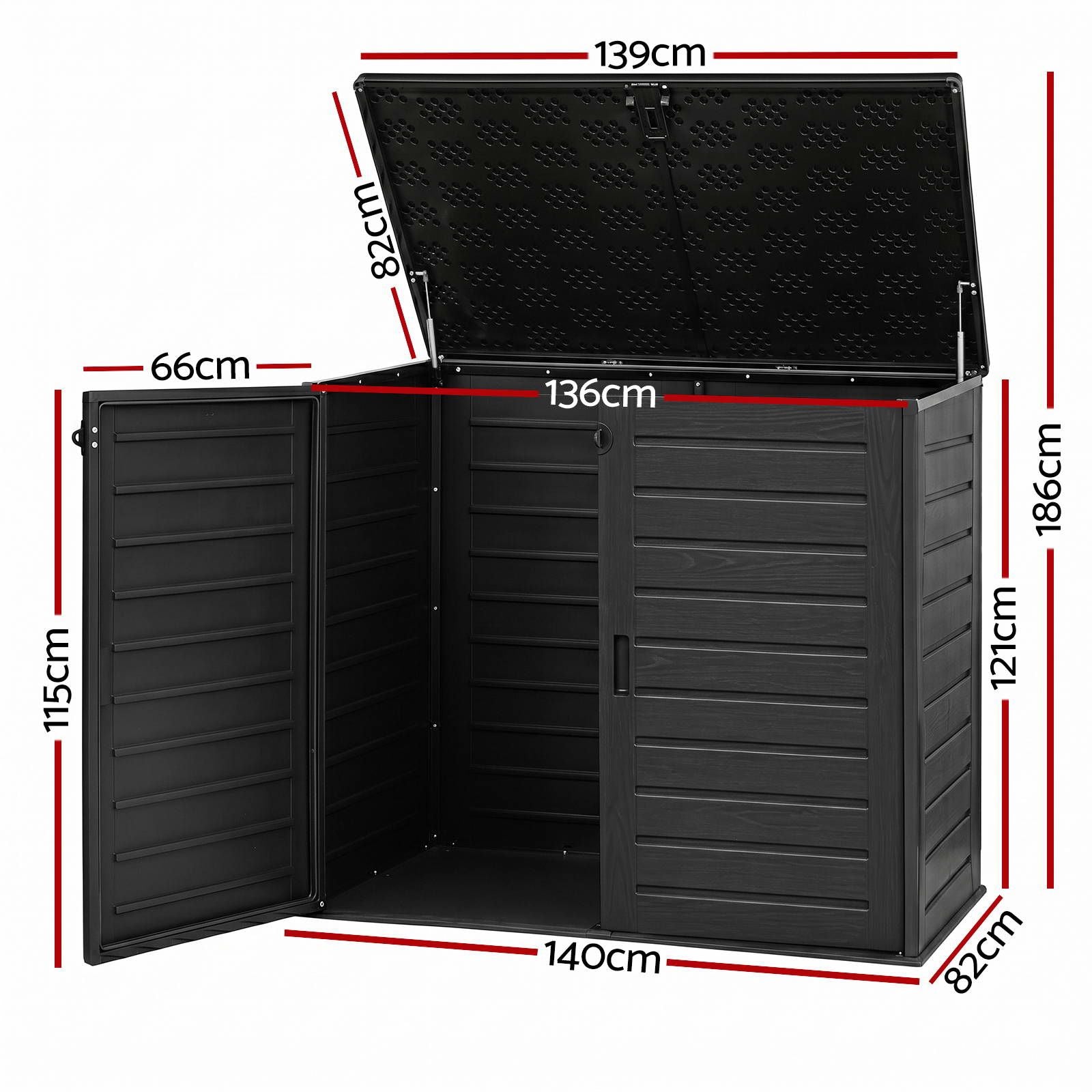 Gardeon Outdoor Storage Box 1170L Container Lockable Cabinet Tool Organizer Shed Black Awezingly