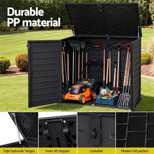 Gardeon Outdoor Storage Box 1170L Container Lockable Cabinet Tool Organizer Shed Black Awezingly