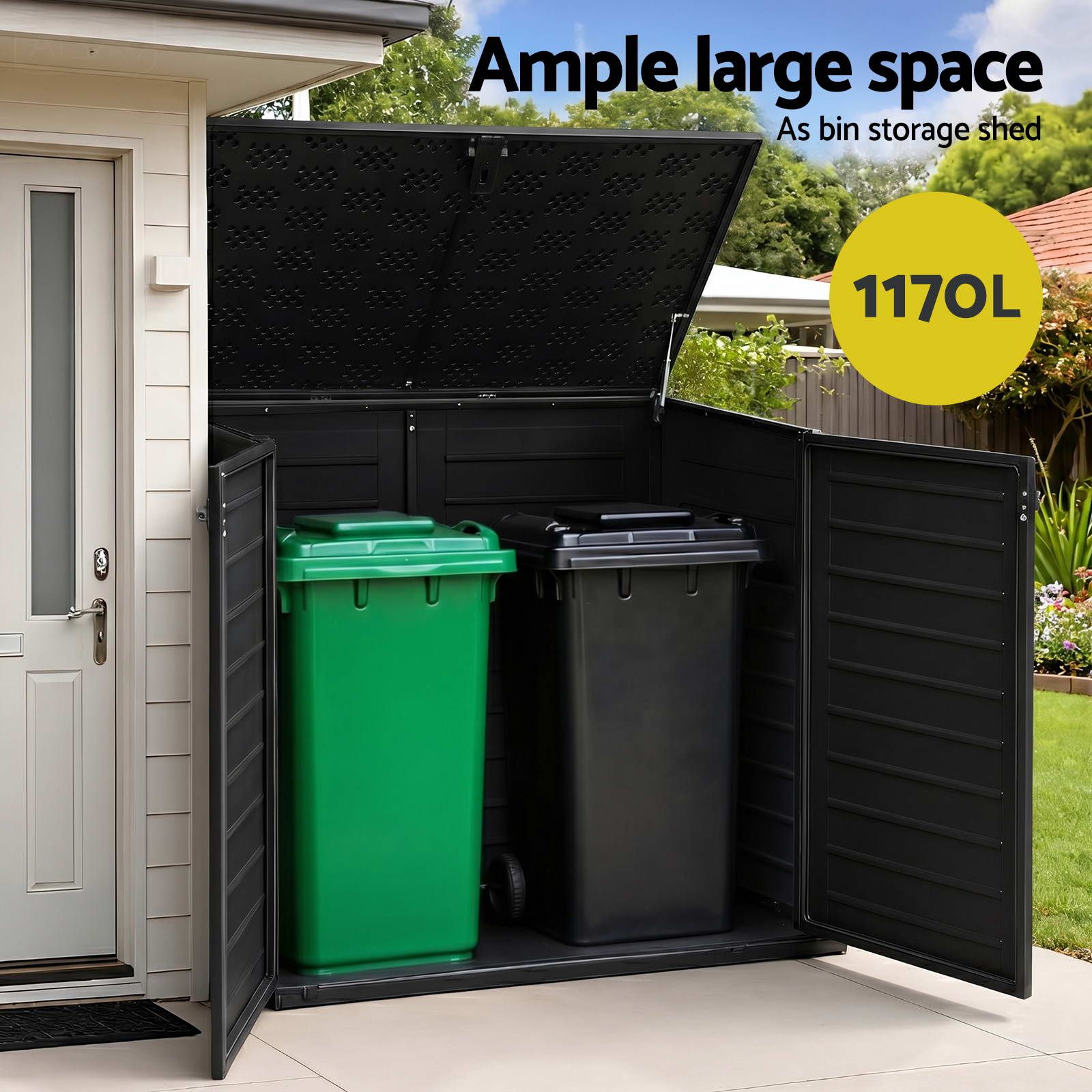 Gardeon Outdoor Storage Box 1170L Container Lockable Cabinet Tool Organizer Shed Black Awezingly