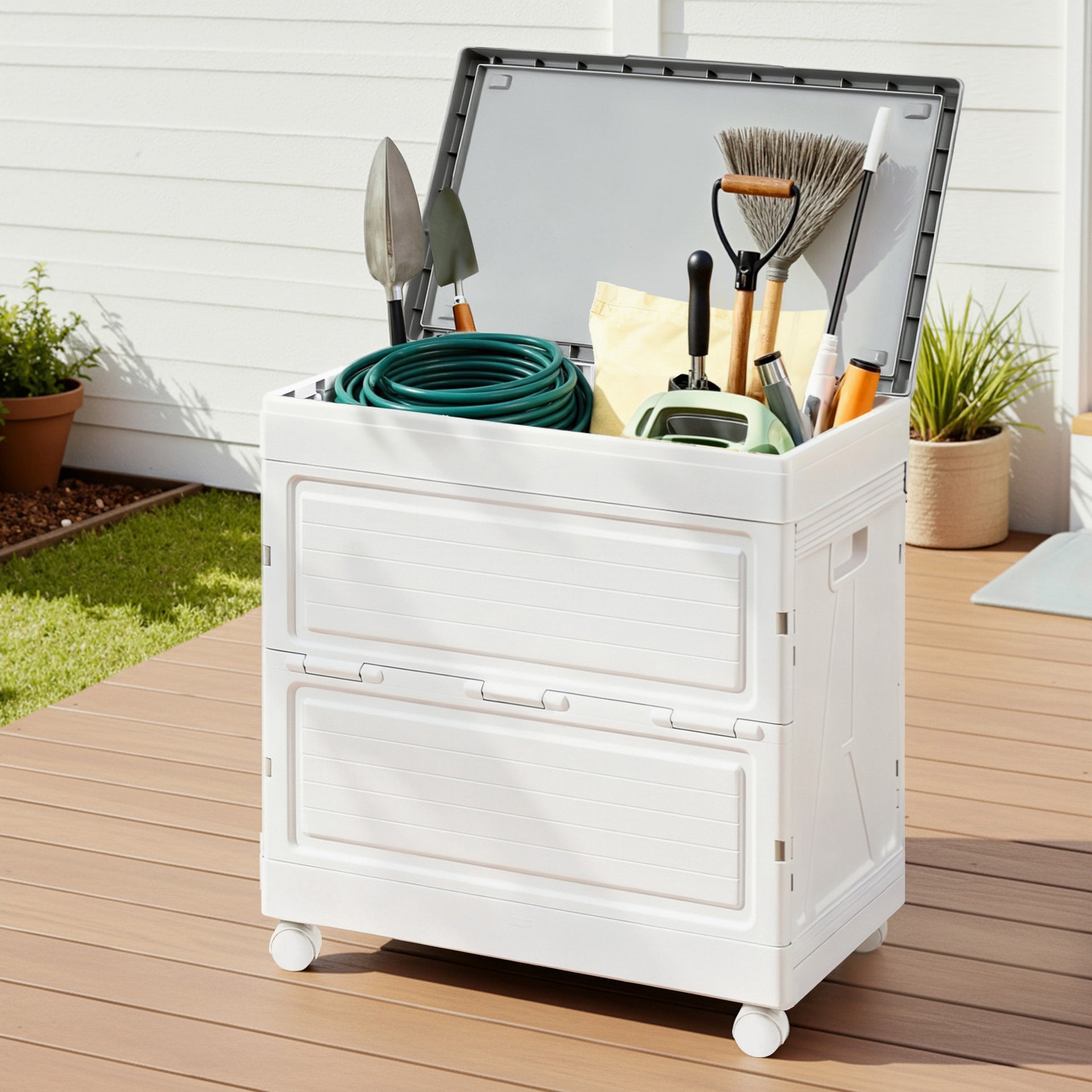 Gardeon 159L Outdoor Storage Box Stackable Cupboard Camping Organizer Wheels Awezingly