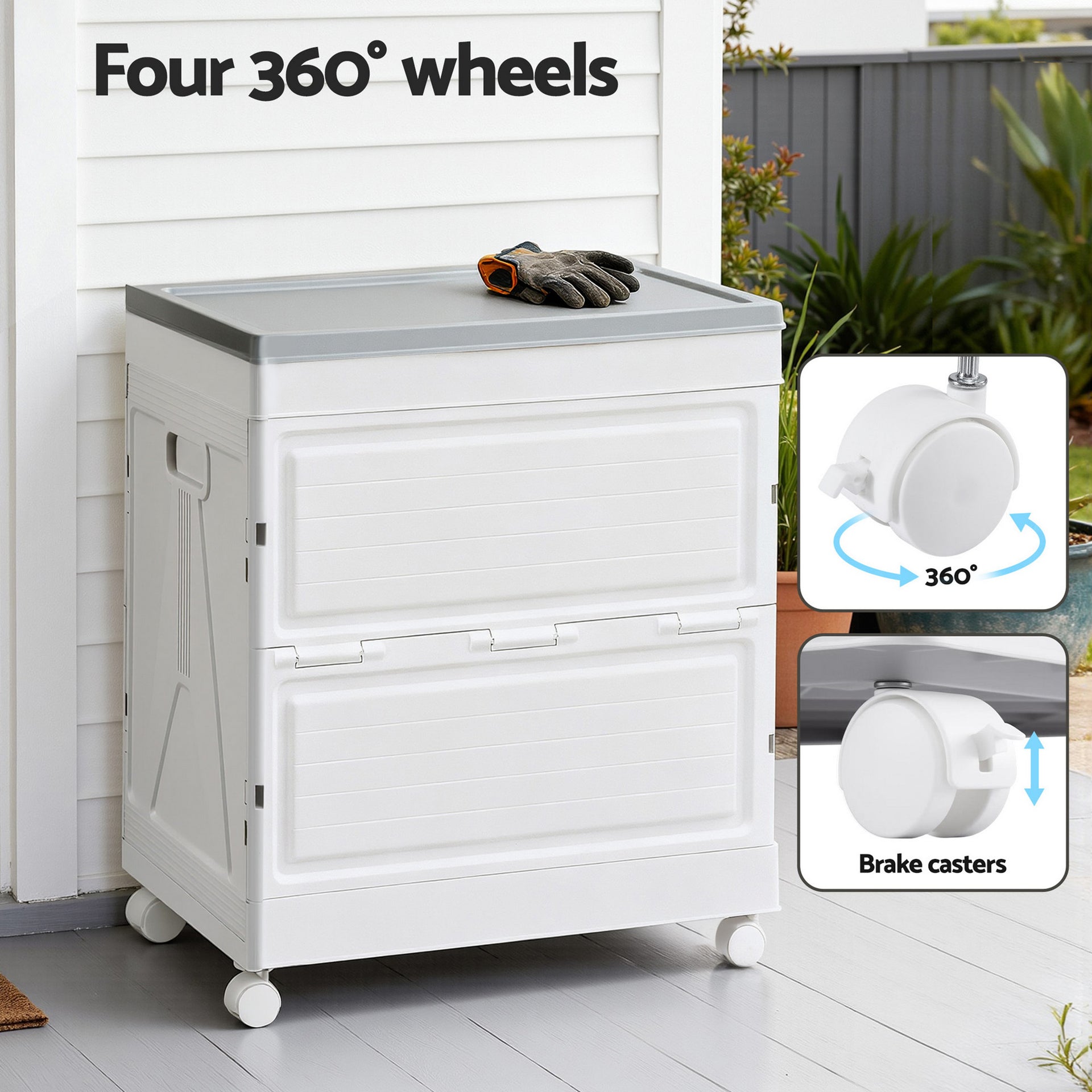 Gardeon 159L Outdoor Storage Box Stackable Cupboard Camping Organizer Wheels Awezingly