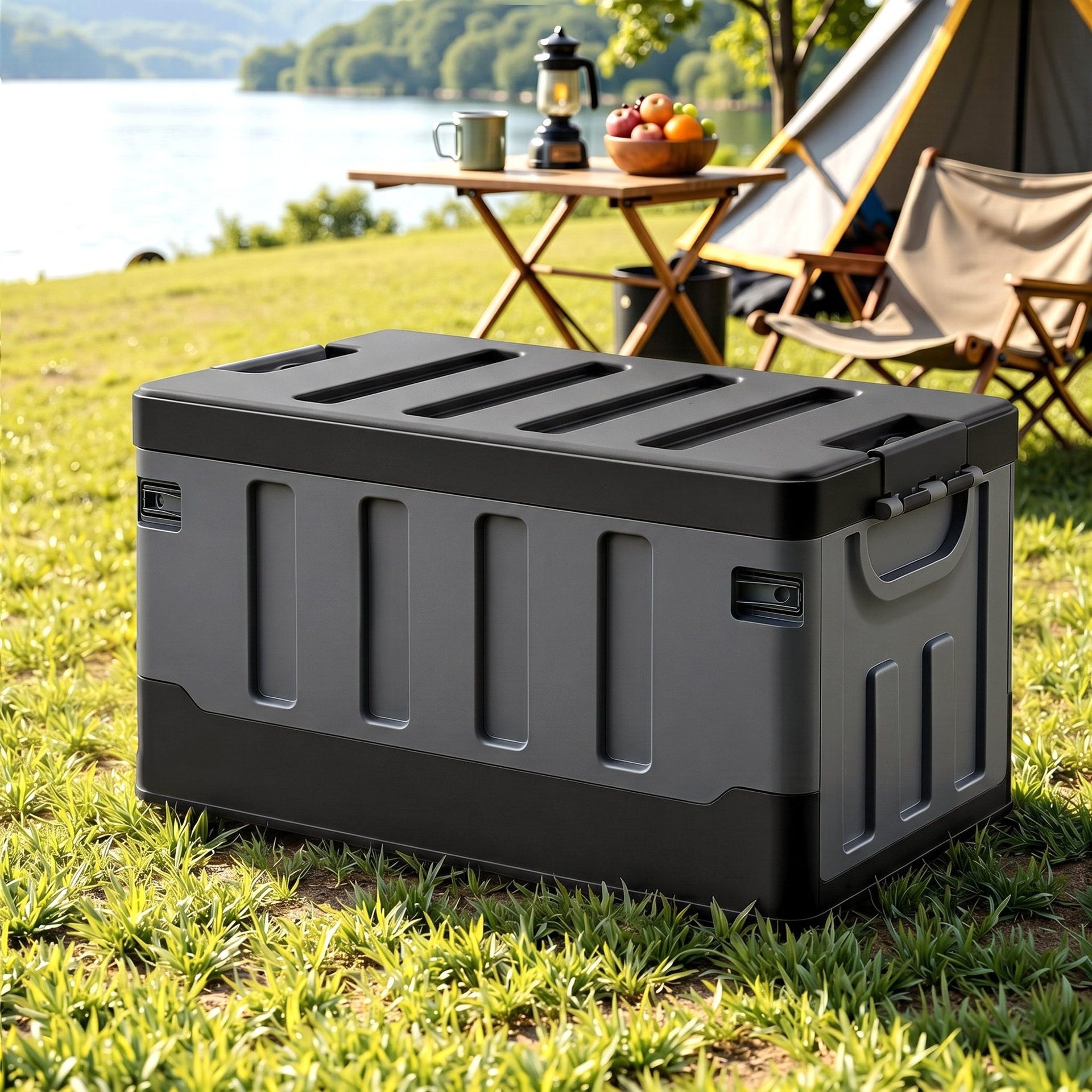 Gardeon Collapsible Outdoor Storage Box 60L Stackable Folding Camping Organizer Black Gardeon
