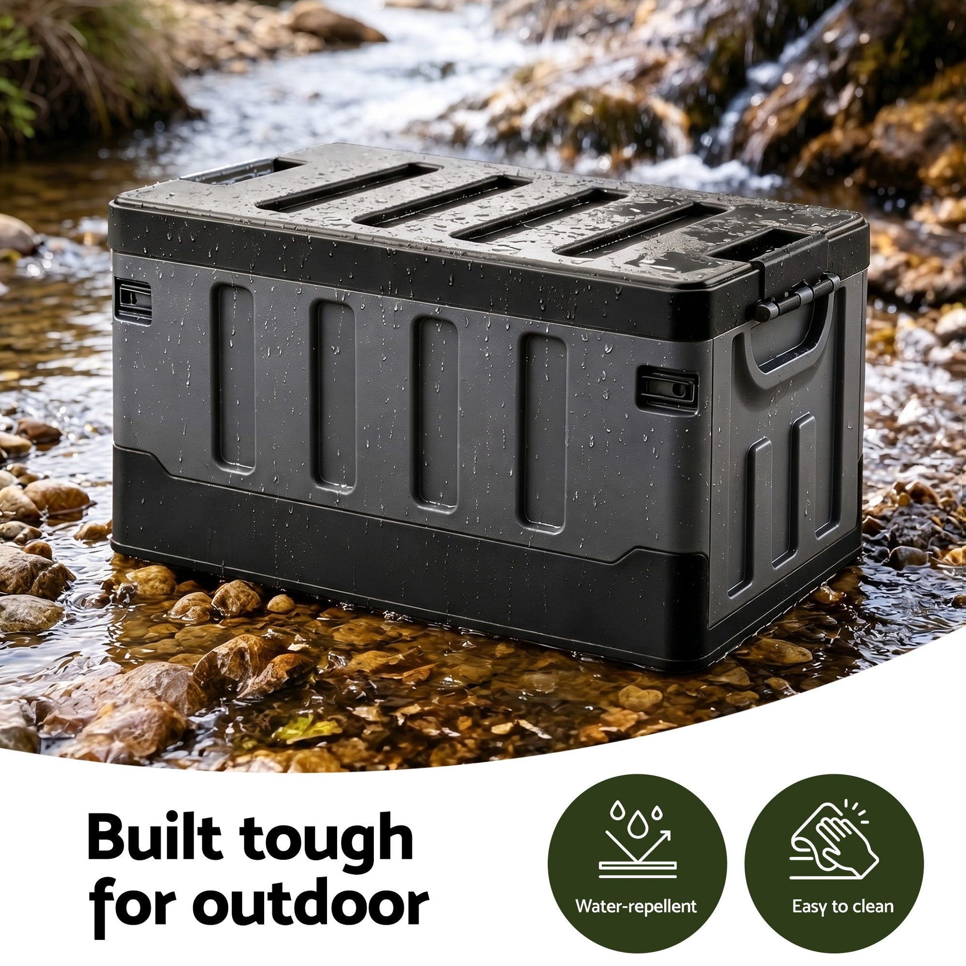 Gardeon Collapsible Outdoor Storage Box 60L Stackable Folding Camping Organizer Black Gardeon
