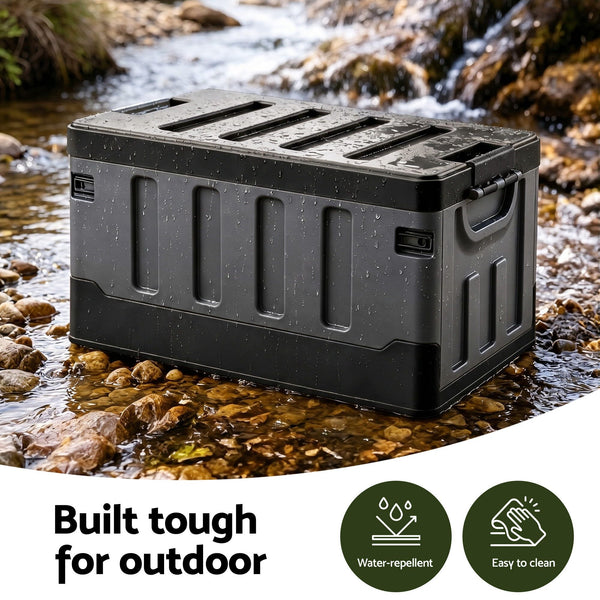 Gardeon Collapsible Outdoor Storage Box 60L Stackable Folding Camping Organizer Black Gardeon