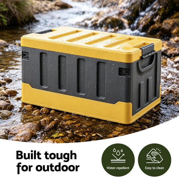 Gardeon Collapsible Outdoor Storage Box 60L Stackable Folding Camping Organizer Yellow Gardeon