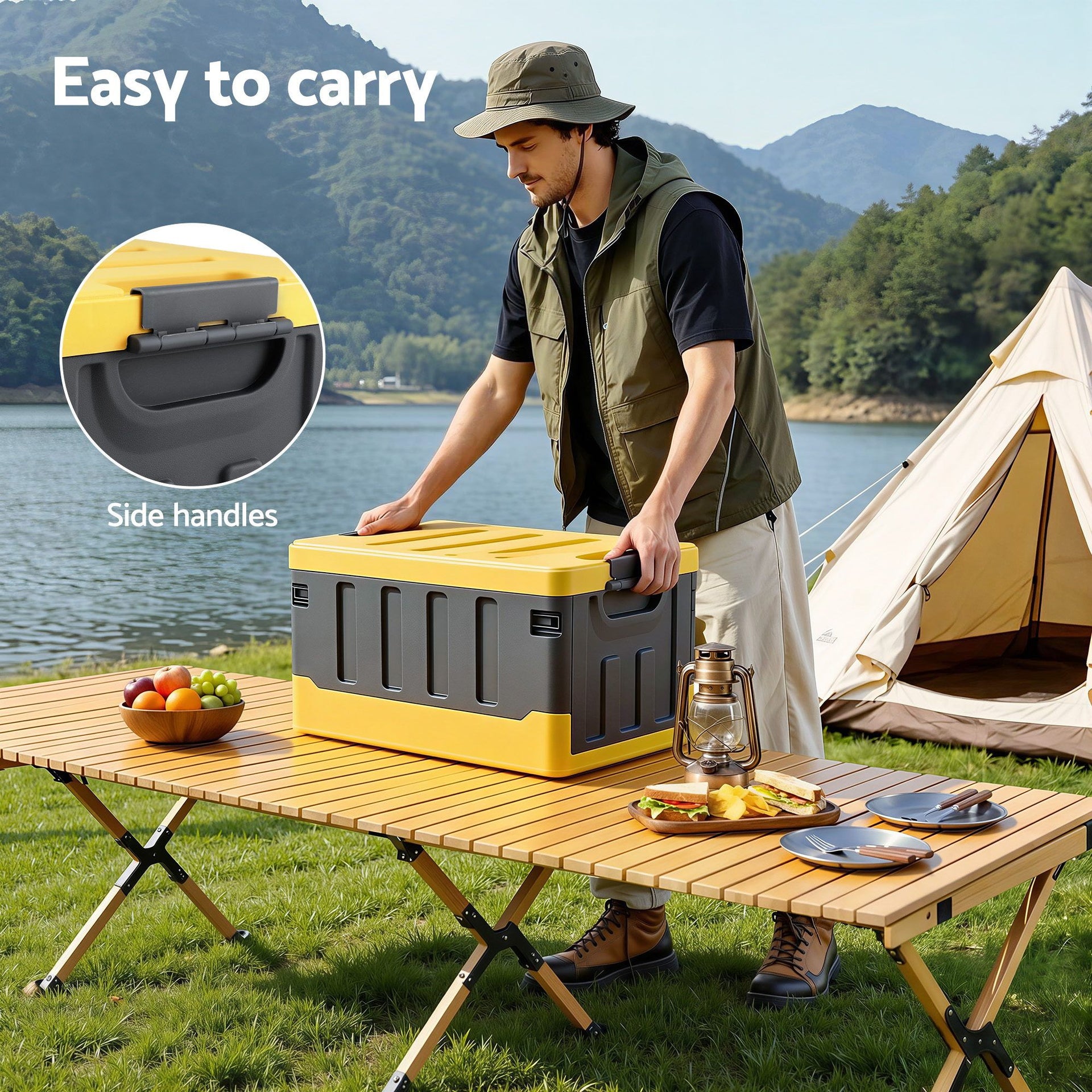 Gardeon Collapsible Outdoor Storage Box 60L Stackable Folding Camping Organizer Yellow Gardeon