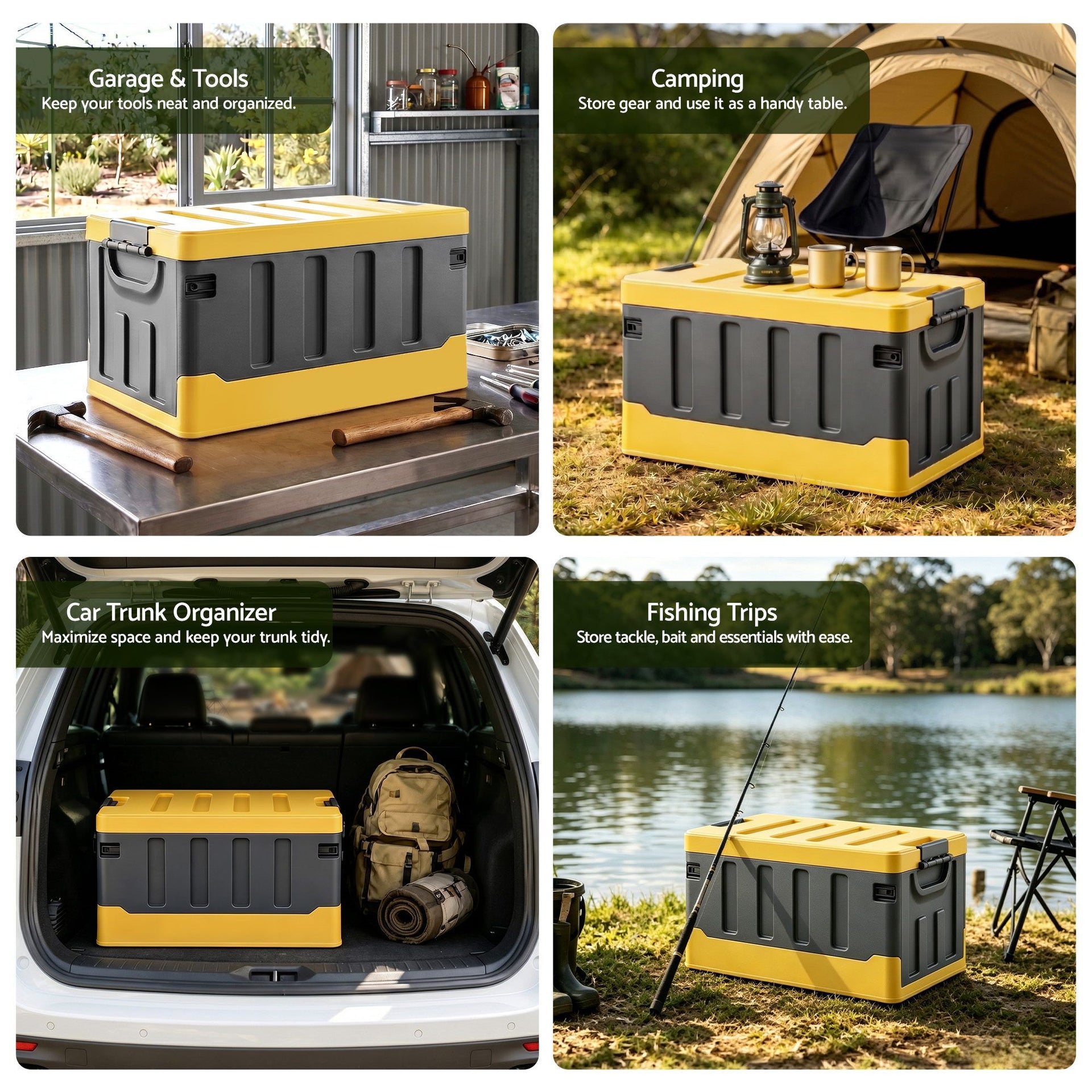 Gardeon Collapsible Outdoor Storage Box 60L Stackable Folding Camping Organizer Yellow Gardeon