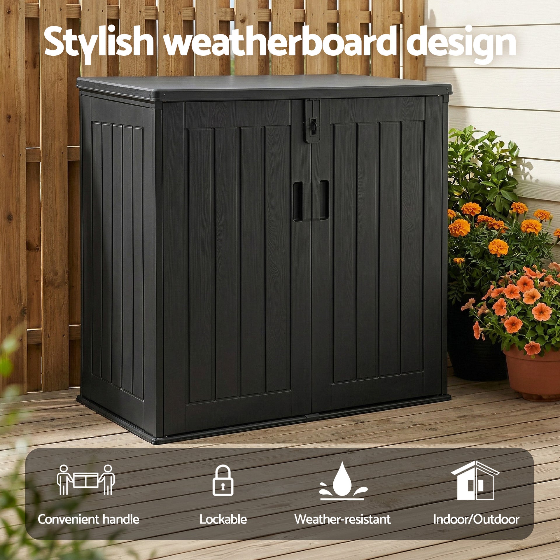 Gardeon Outdoor Storage Box 775L Container Lockable Cabinet Tool Organizer Shed Black Awezingly