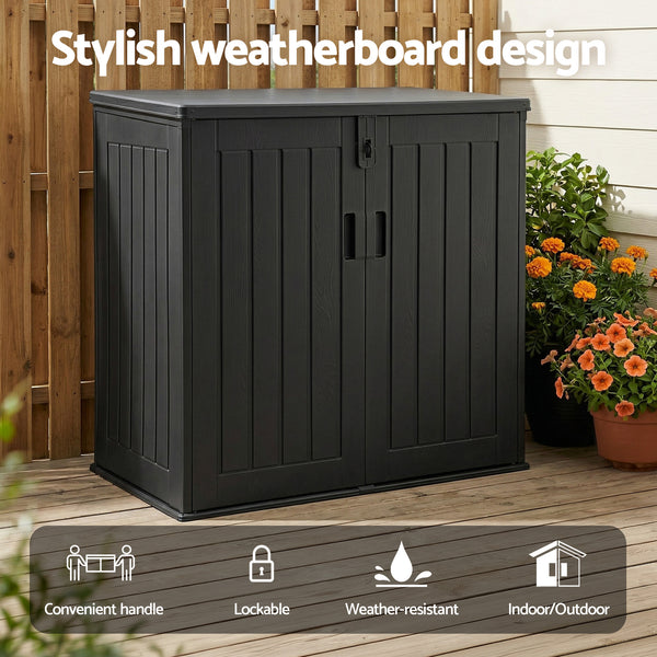 Gardeon Outdoor Storage Box 775L Container Lockable Cabinet Tool Organizer Shed Black Awezingly