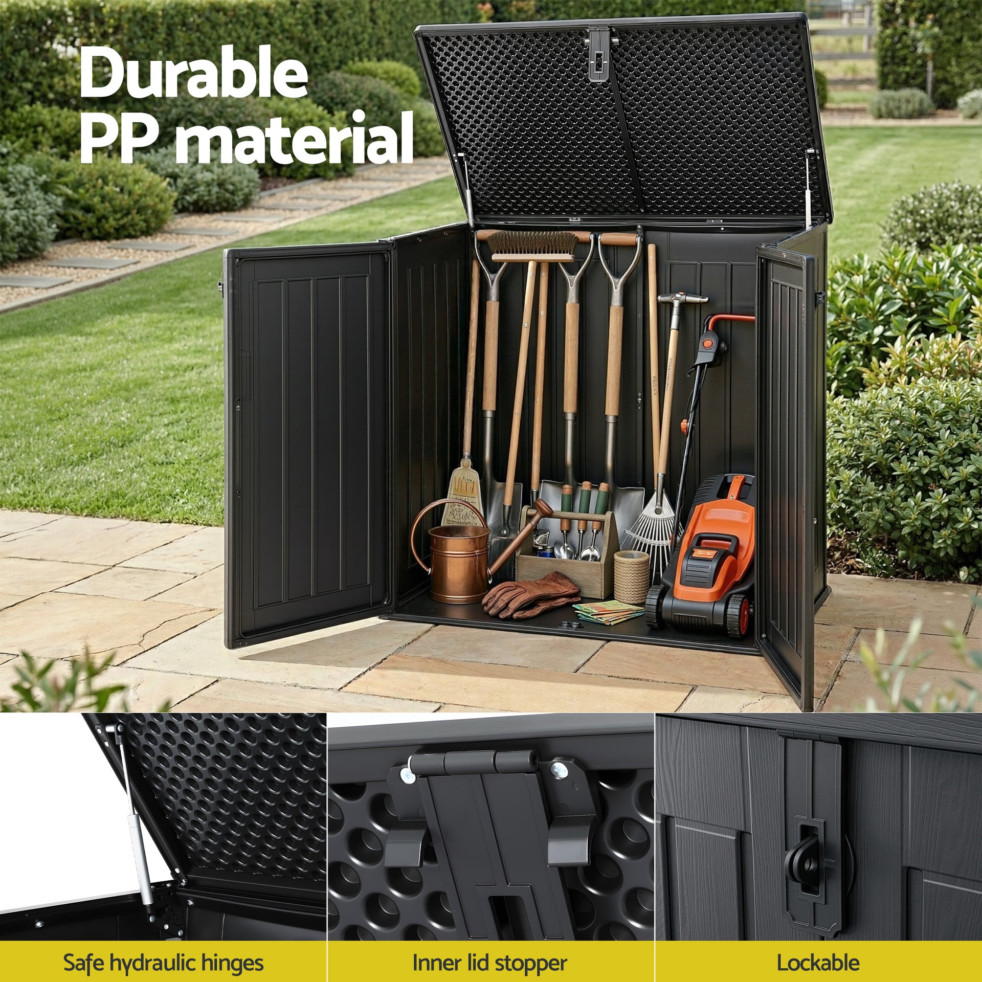 Gardeon Outdoor Storage Box 775L Container Lockable Cabinet Tool Organizer Shed Black Awezingly