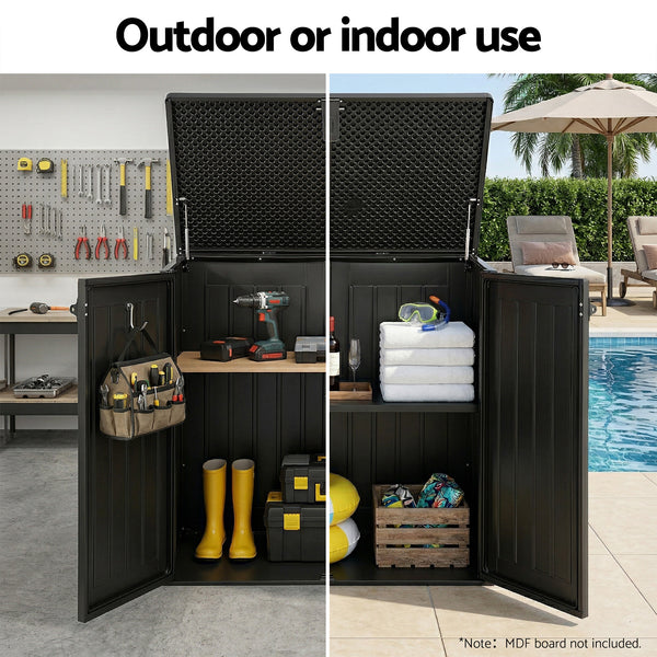 Gardeon Outdoor Storage Box 775L Container Lockable Cabinet Tool Organizer Shed Black Awezingly