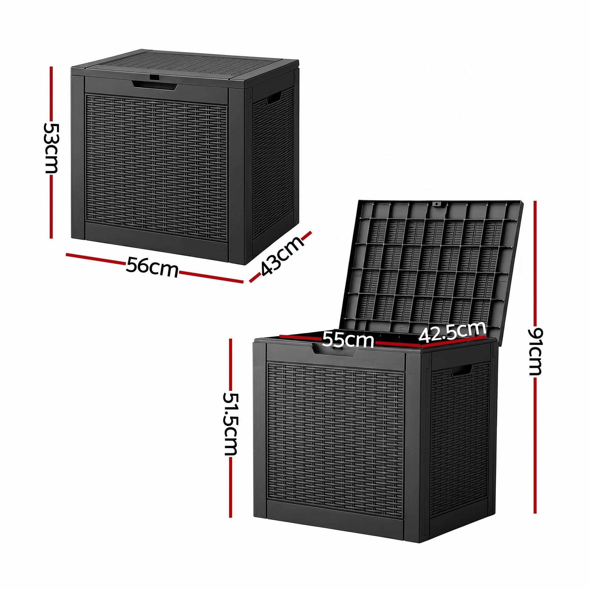 Gardeon Outdoor Storage Box 118L Container Lockable Garden Toy Tool Rattan-Texture Black Awezingly