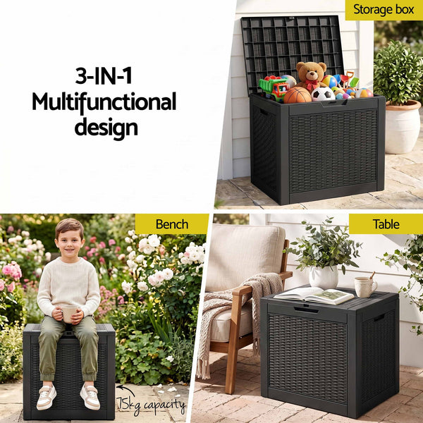 Gardeon Outdoor Storage Box 118L Container Lockable Garden Toy Tool Rattan-Texture Black Awezingly