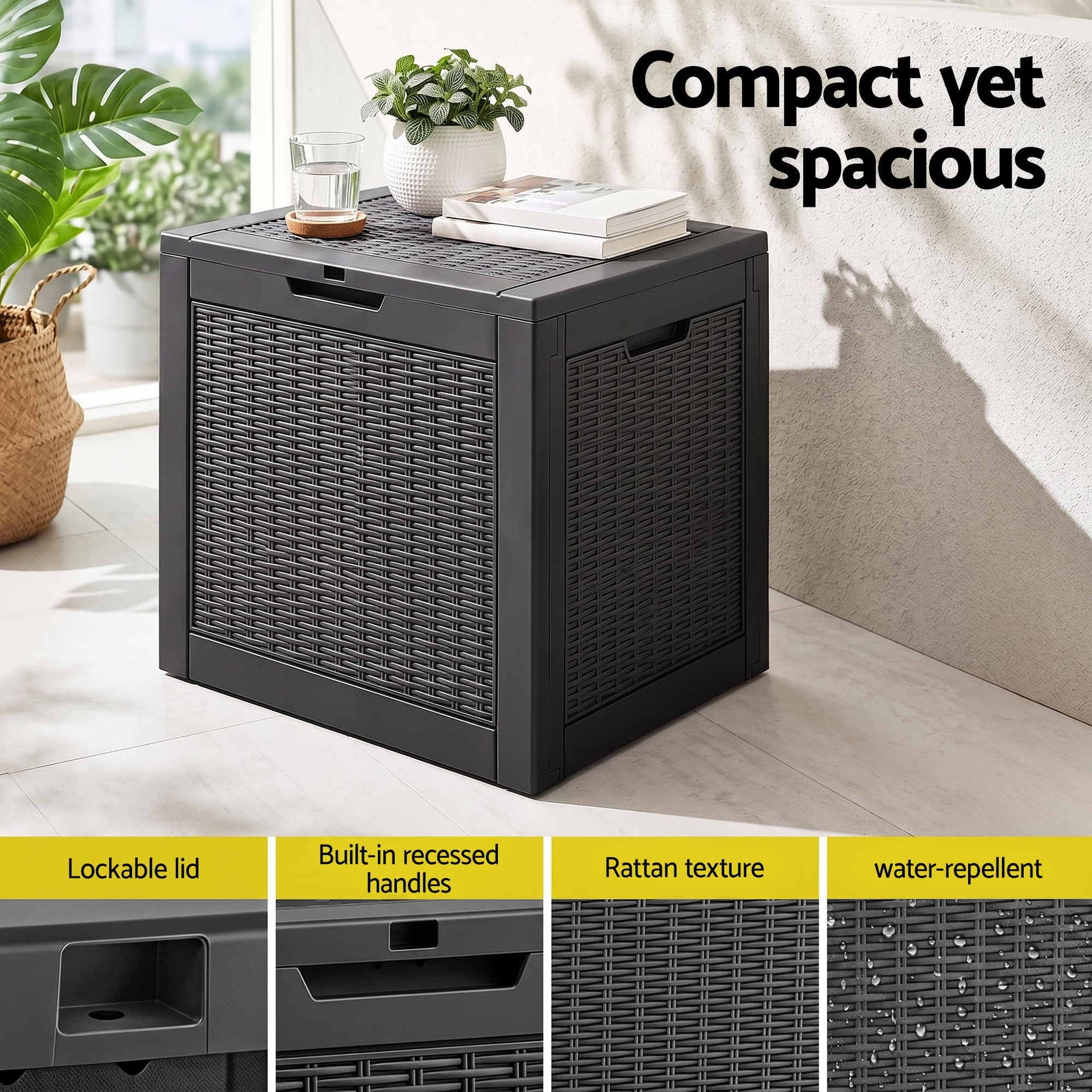 Gardeon Outdoor Storage Box 118L Container Lockable Garden Toy Tool Rattan-Texture Black Awezingly