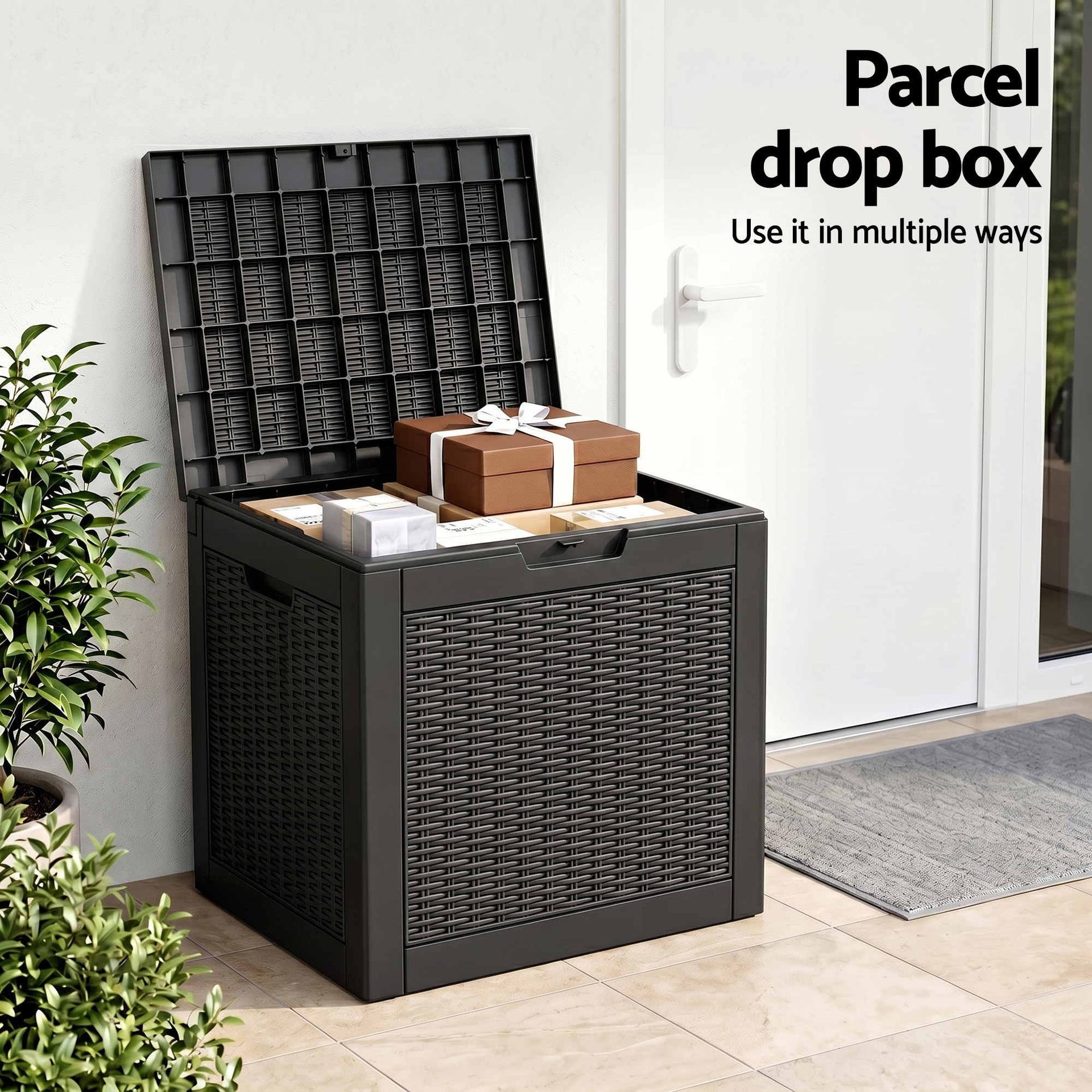 Gardeon Outdoor Storage Box 118L Container Lockable Garden Toy Tool Rattan-Texture Black Awezingly