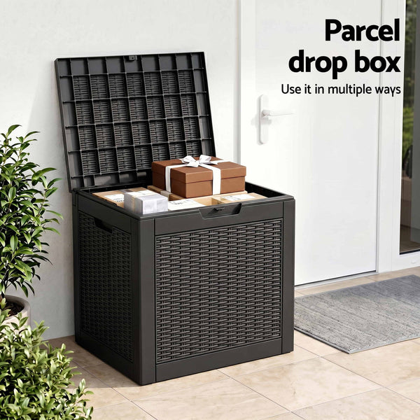 Gardeon Outdoor Storage Box 118L Container Lockable Garden Toy Tool Rattan-Texture Black Awezingly