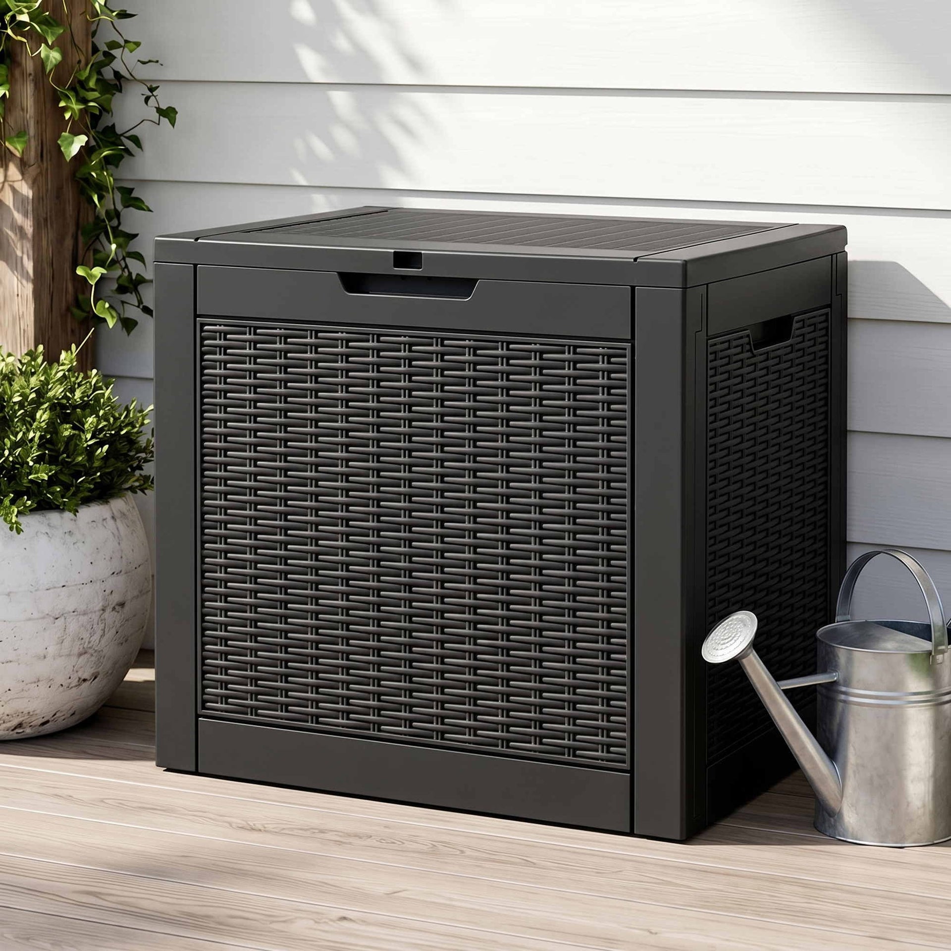 Gardeon Outdoor Storage Box 118L Container Lockable Garden Toy Tool Rattan-Texture Black Awezingly