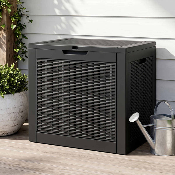 Gardeon Outdoor Storage Box 118L Container Lockable Garden Toy Tool Rattan-Texture Black Awezingly