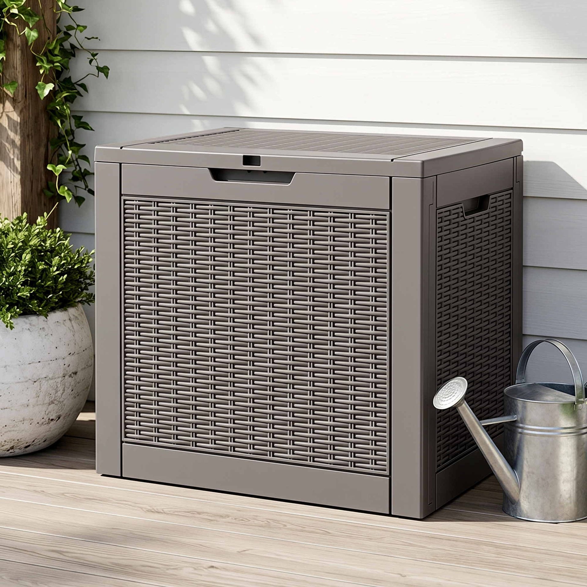 Gardeon Outdoor Storage Box 118L Container Lockable Garden Toy Tool Rattan-Texture Brown Awezingly