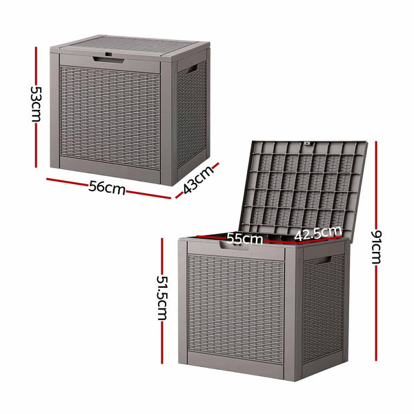 Gardeon Outdoor Storage Box 118L Container Lockable Garden Toy Tool Rattan-Texture Brown Awezingly