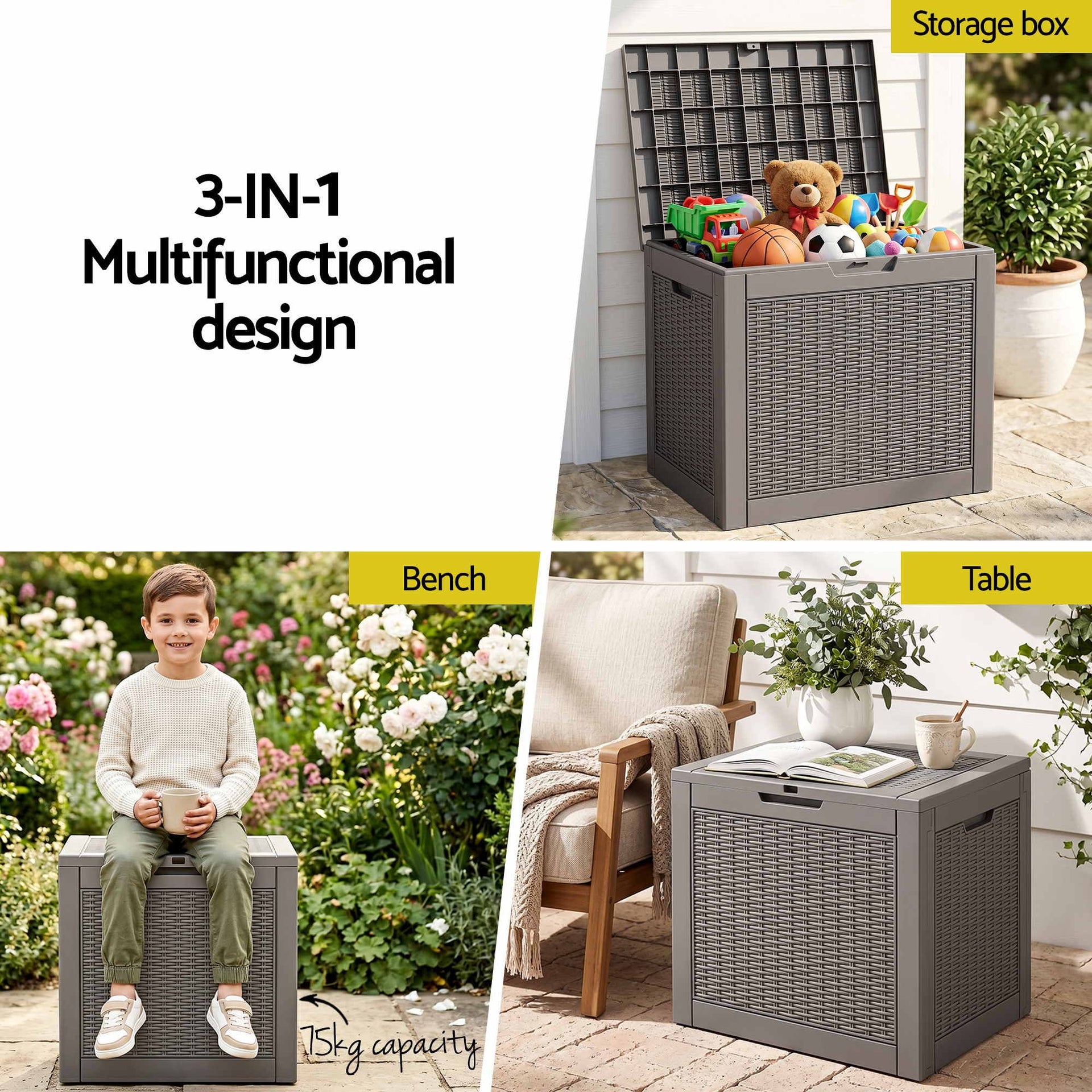 Gardeon Outdoor Storage Box 118L Container Lockable Garden Toy Tool Rattan-Texture Brown Awezingly