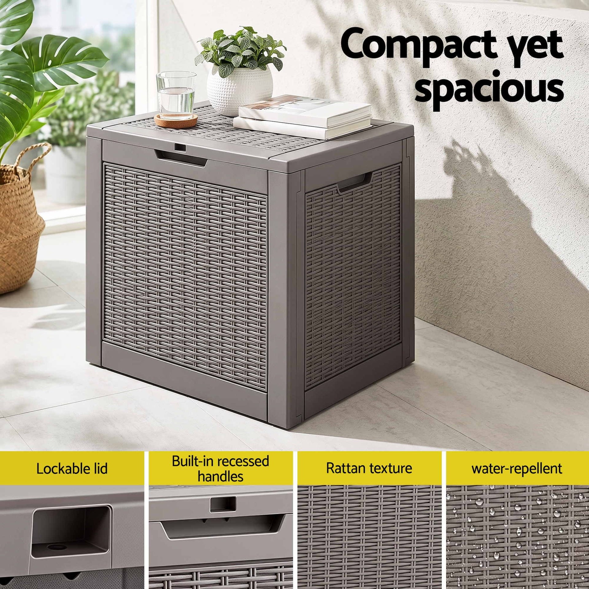 Gardeon Outdoor Storage Box 118L Container Lockable Garden Toy Tool Rattan-Texture Brown Awezingly